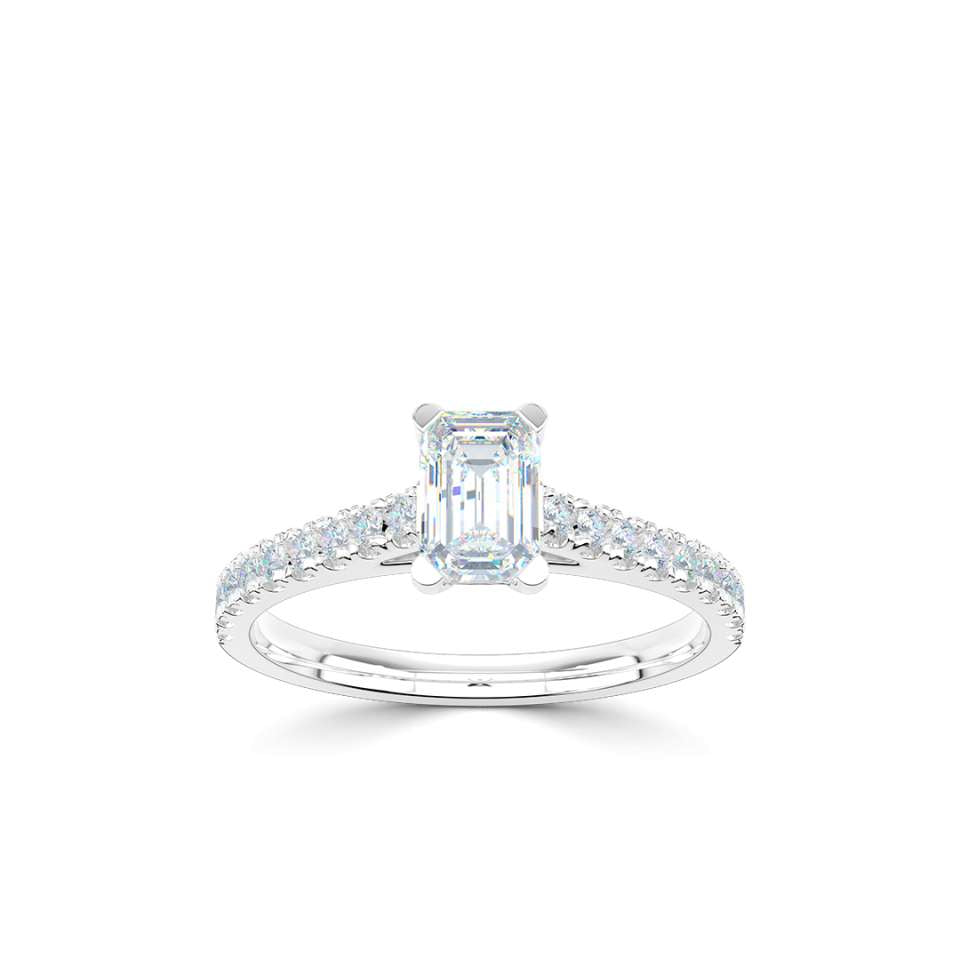 0.25ct D VS2 Emerald Cut Diamond Shoulder Ring in Platinum