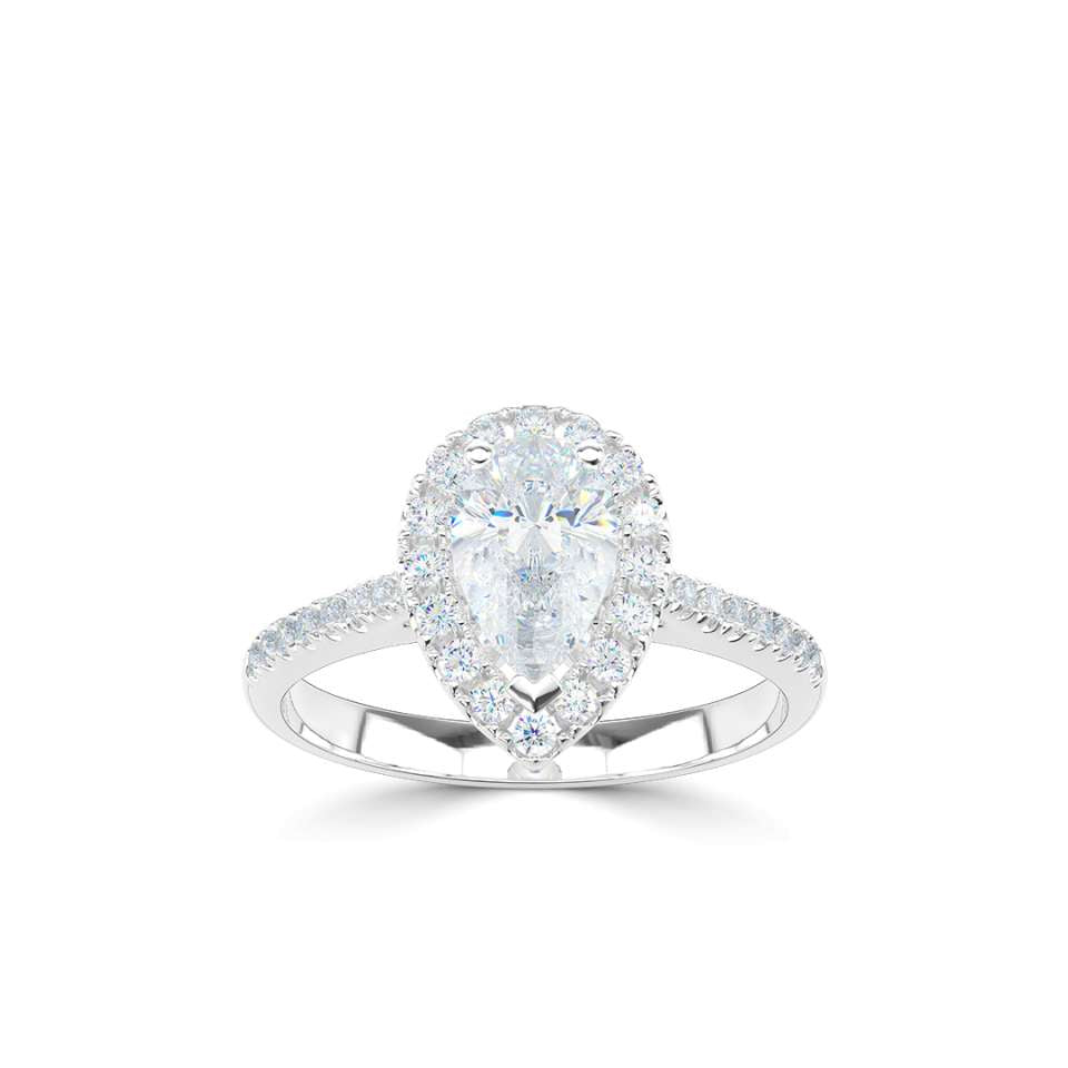 1.14ct Total Pear Cut Diamond Halo Ring in Platinum