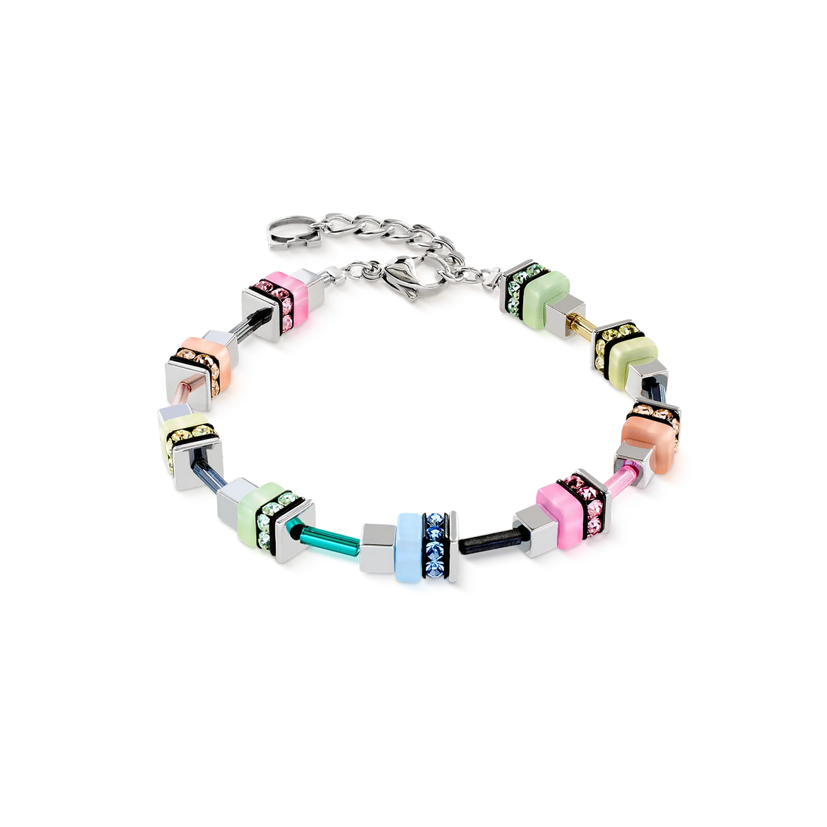 Multicolored beaded bracelet on a white background