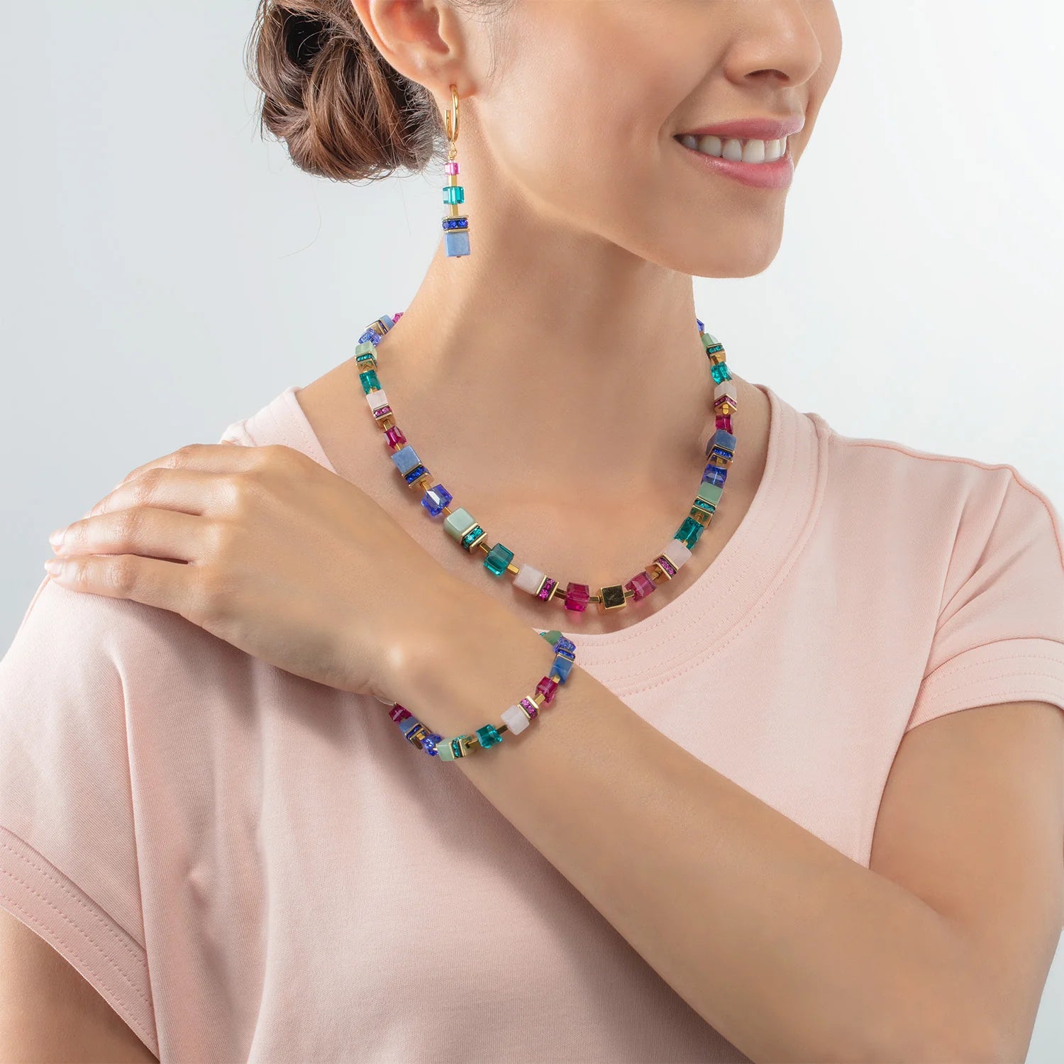 Coeur De Lion GeoCUBE® Precious Statement Necklace Gold-Multicolour