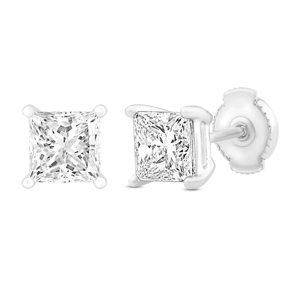 2.00ct Princess Cut Lab Grown Diamond Stud Earrings in 18ct White Gold