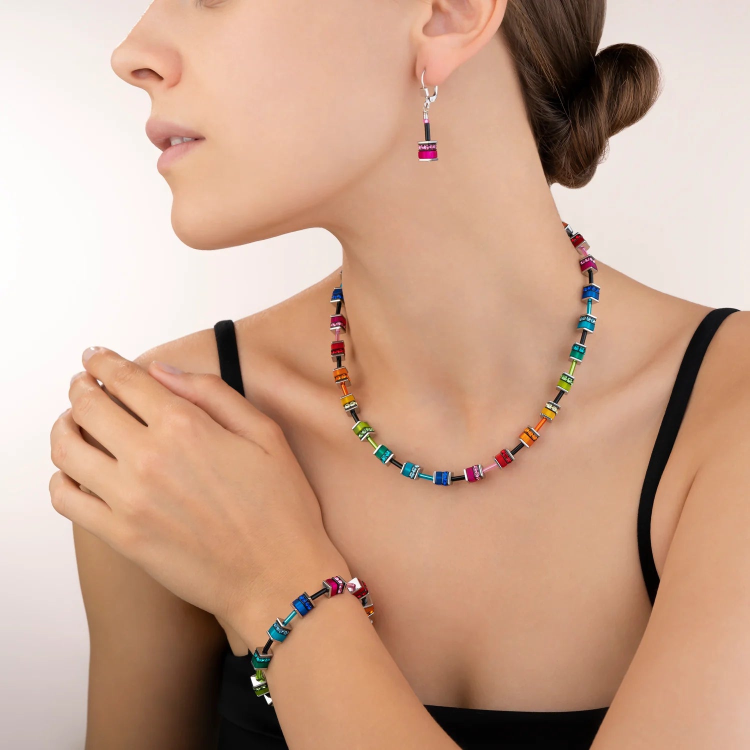 Coeur De Lion GeoCUBE® Necklace Classic Polaris & Rhinestone Multicolour