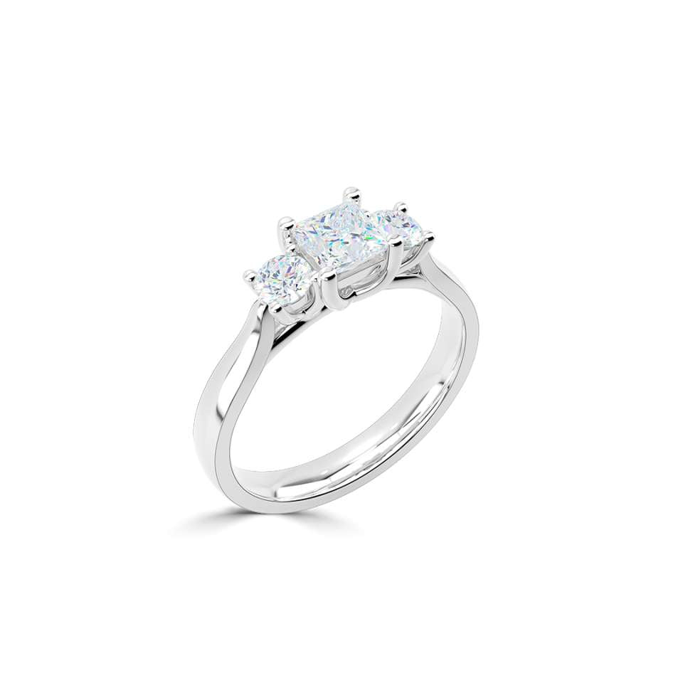 0.82ct Princess & Round Brilliant Cut Diamond Trilogy Ring in Platinum