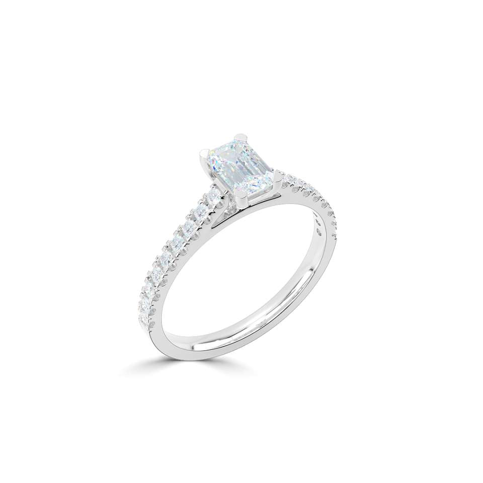 0.25ct D VS2 Emerald Cut Diamond Shoulder Ring in Platinum