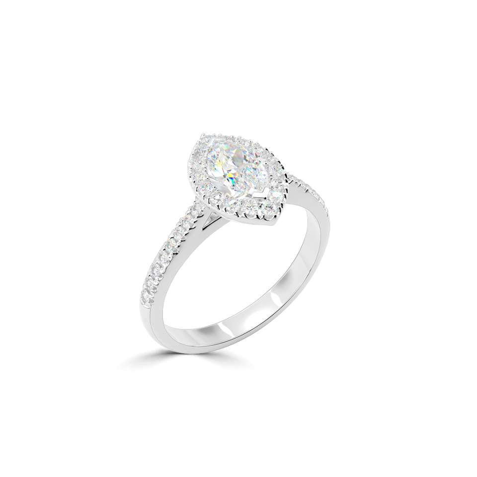 0.64ct Total Marquise Cut Diamond Halo Ring in Platinum
