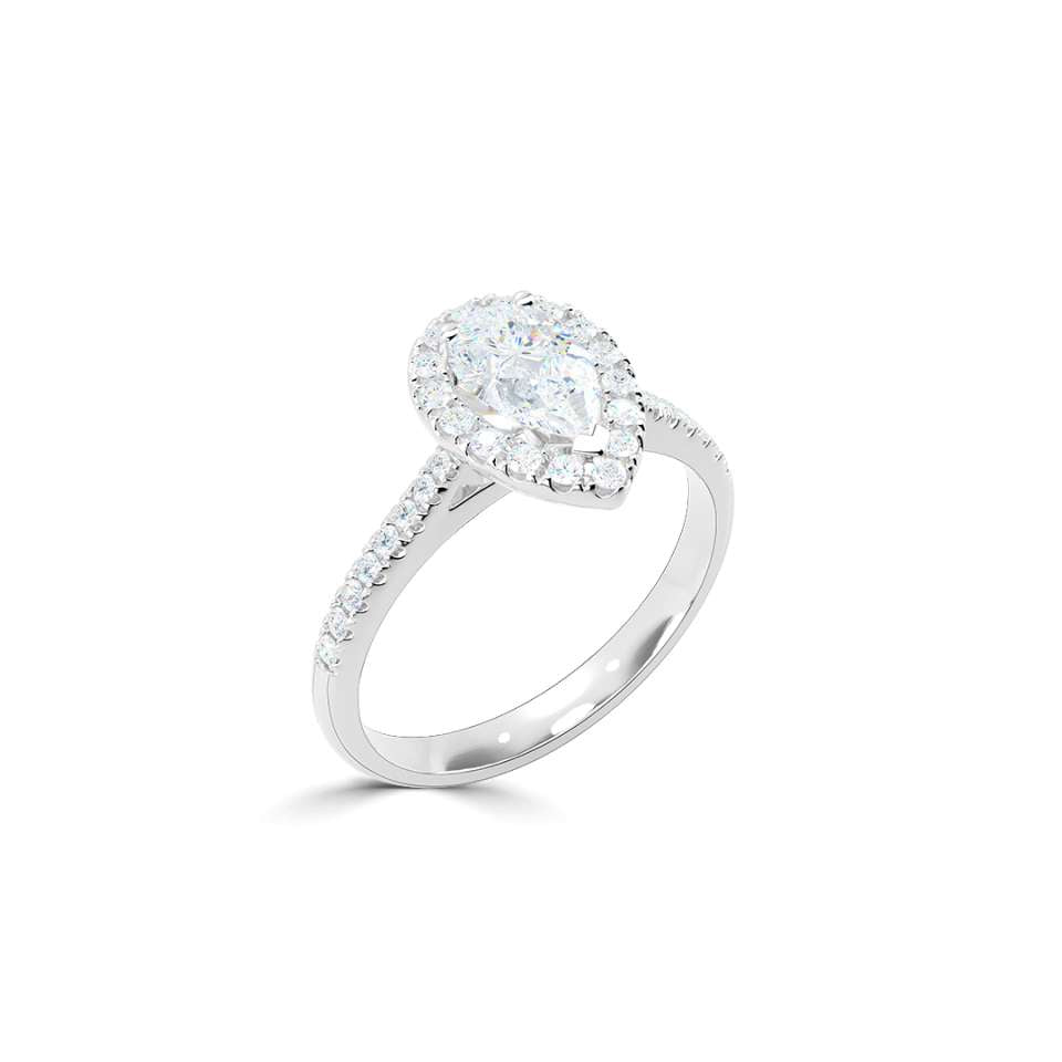 1.14ct Total Pear Cut Diamond Halo Ring in Platinum