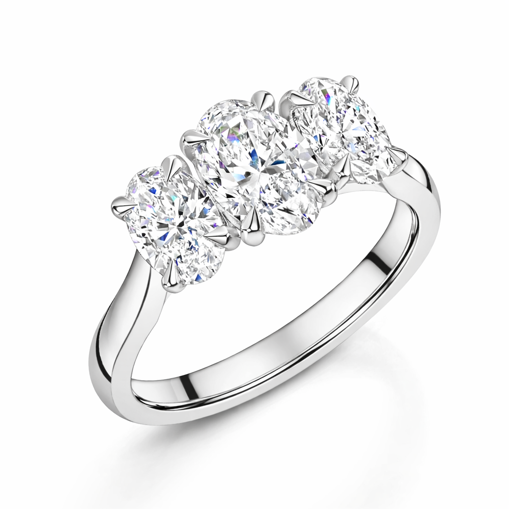 2.20ct Oval Cut Lab Grown Diamond Trilogy Ring in Platinum