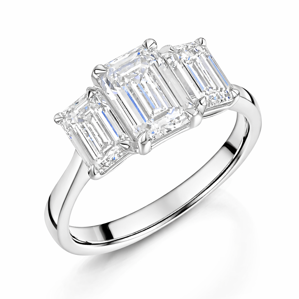 3.00ct Emerald Cut Lab Grown Diamond Trilogy Ring in Platinum