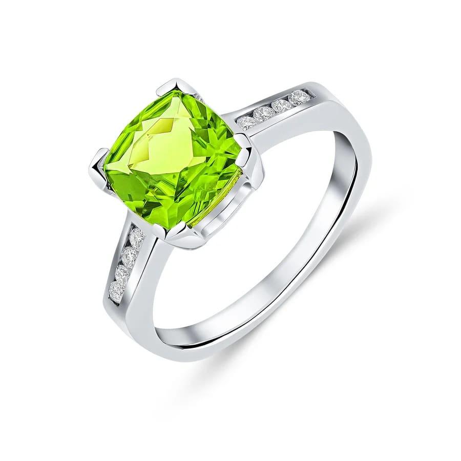 9CT White Gold Cushion Peridot & Diamond Ring