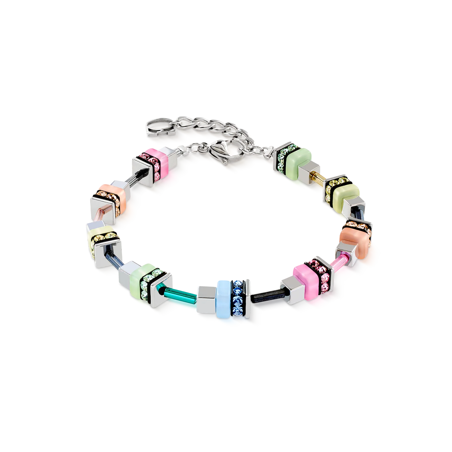 Multicolored beaded bracelet on a white background