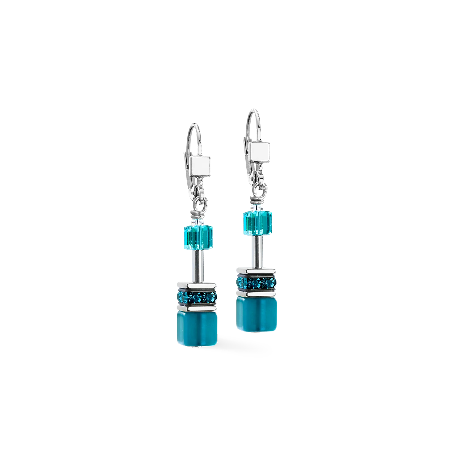Coeur De Lion GeoCUBE® Iconic Earrings Teal Silver