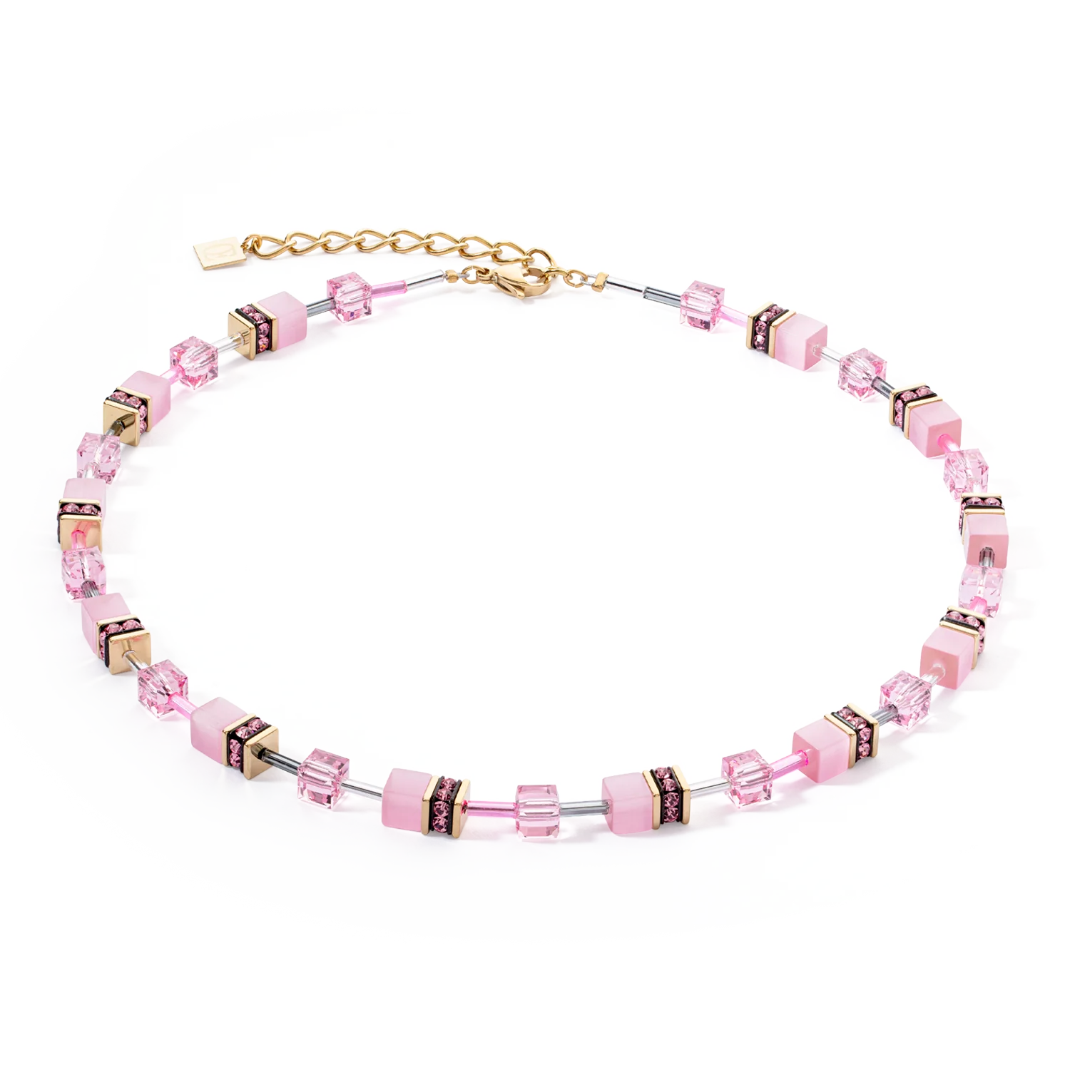 Coeur De Lion GeoCUBE® Iconic Mono Gold Necklace Pink