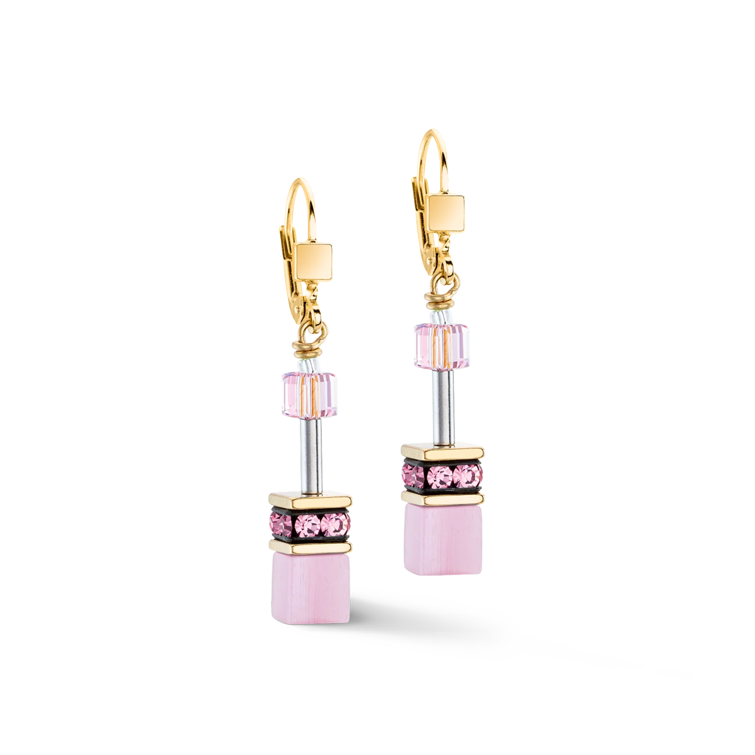 Coeur De Lion GeoCUBE® Iconic Mono Gold Earrings Pink