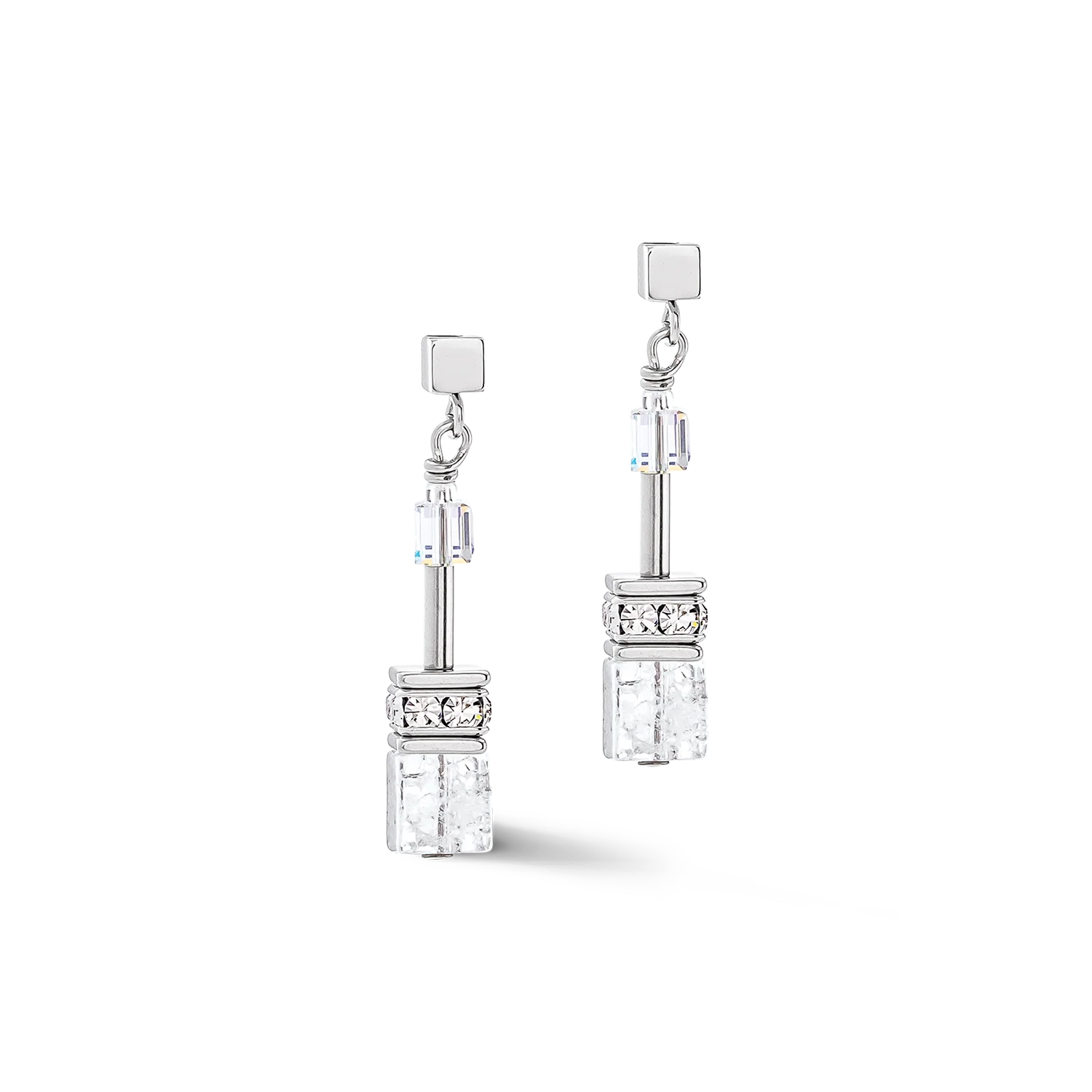 Coeur De Lion GeoCUBE® Iconic Nature Earrings Silver-White