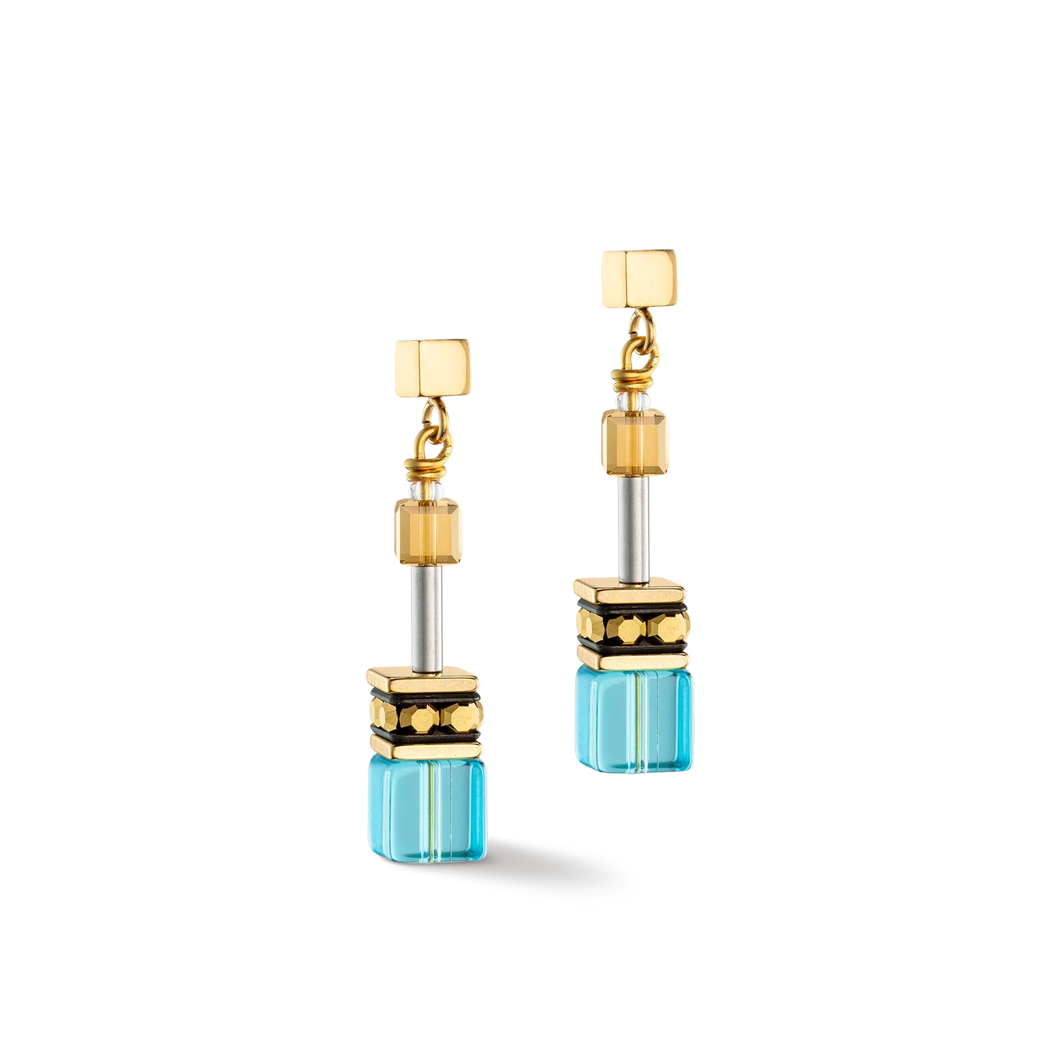 Coeur De Lion GeoCUBE® Iconic Earrings Gold Turquoise