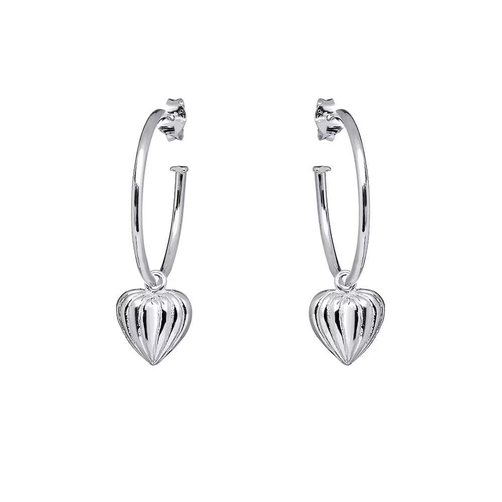 Annie Haak Lined Heart Hoop Silver Earrings
