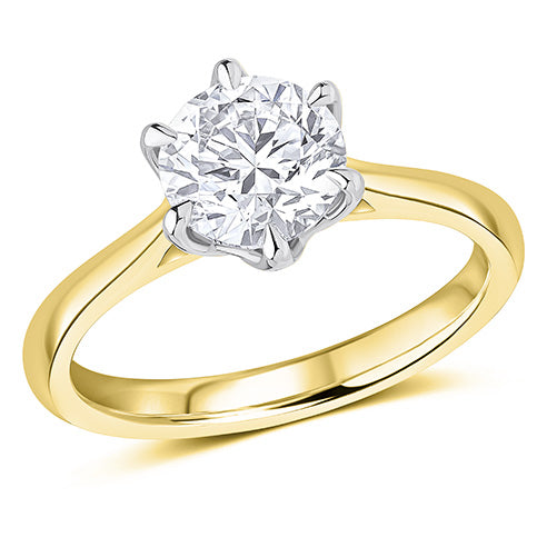 2.25ct Round Brilliant Lab Grown Diamond Ring in 18ct Yellow Gold with Platinum