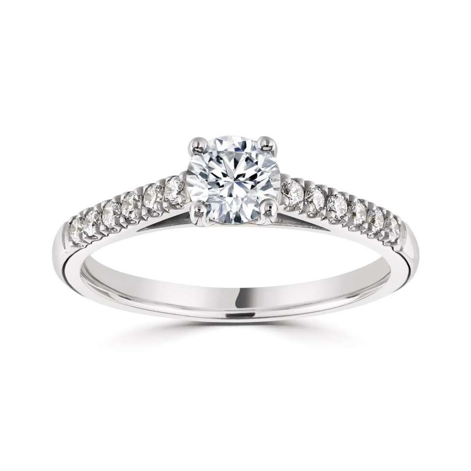 Round Brilliant Cut Diamond Solitaire with Diamond Shoulders