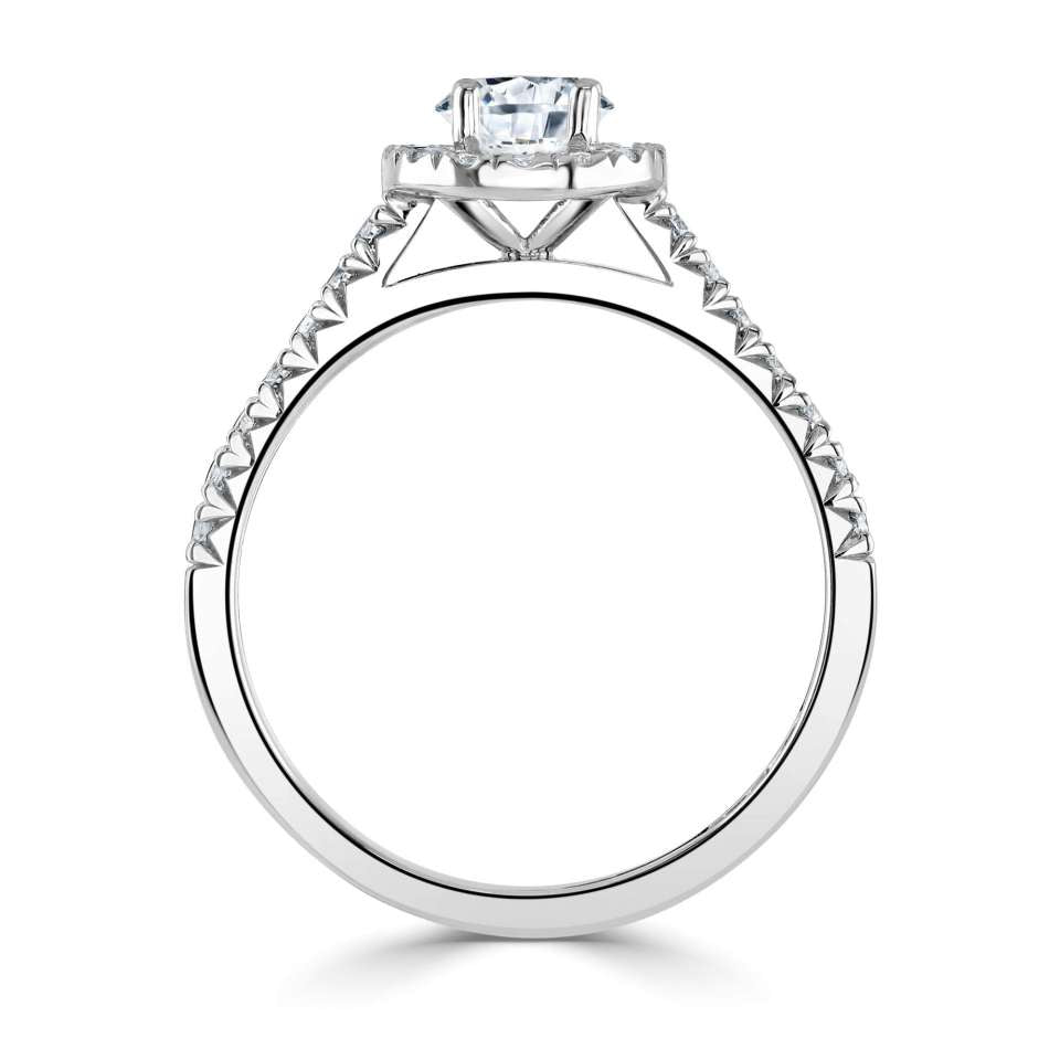 Classic Round Halo Ring with Fishtail Diamond Set Shoulders