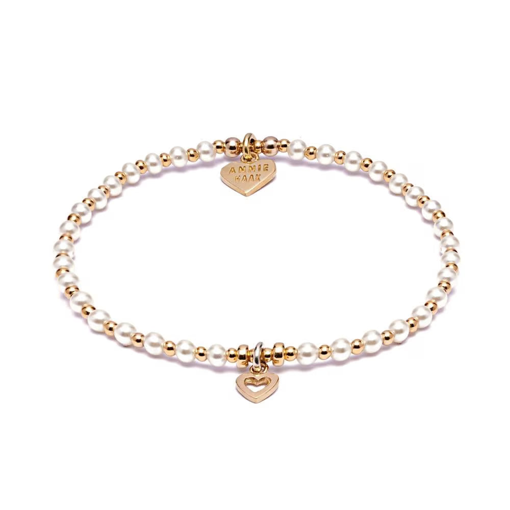 Annie Haak Pretty Pearl Heart Gold Plated Charm Bracelet