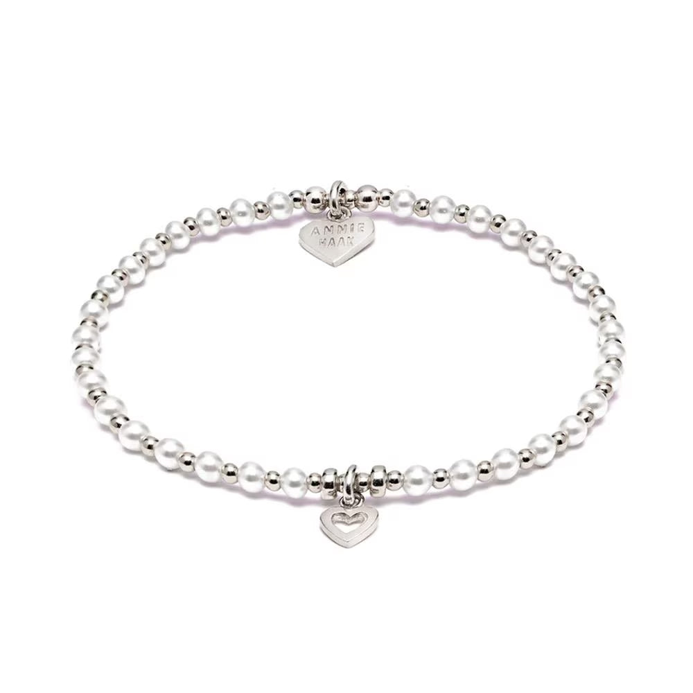 Annie Haak Pretty Pearl Heart Silver Charm Bracelet