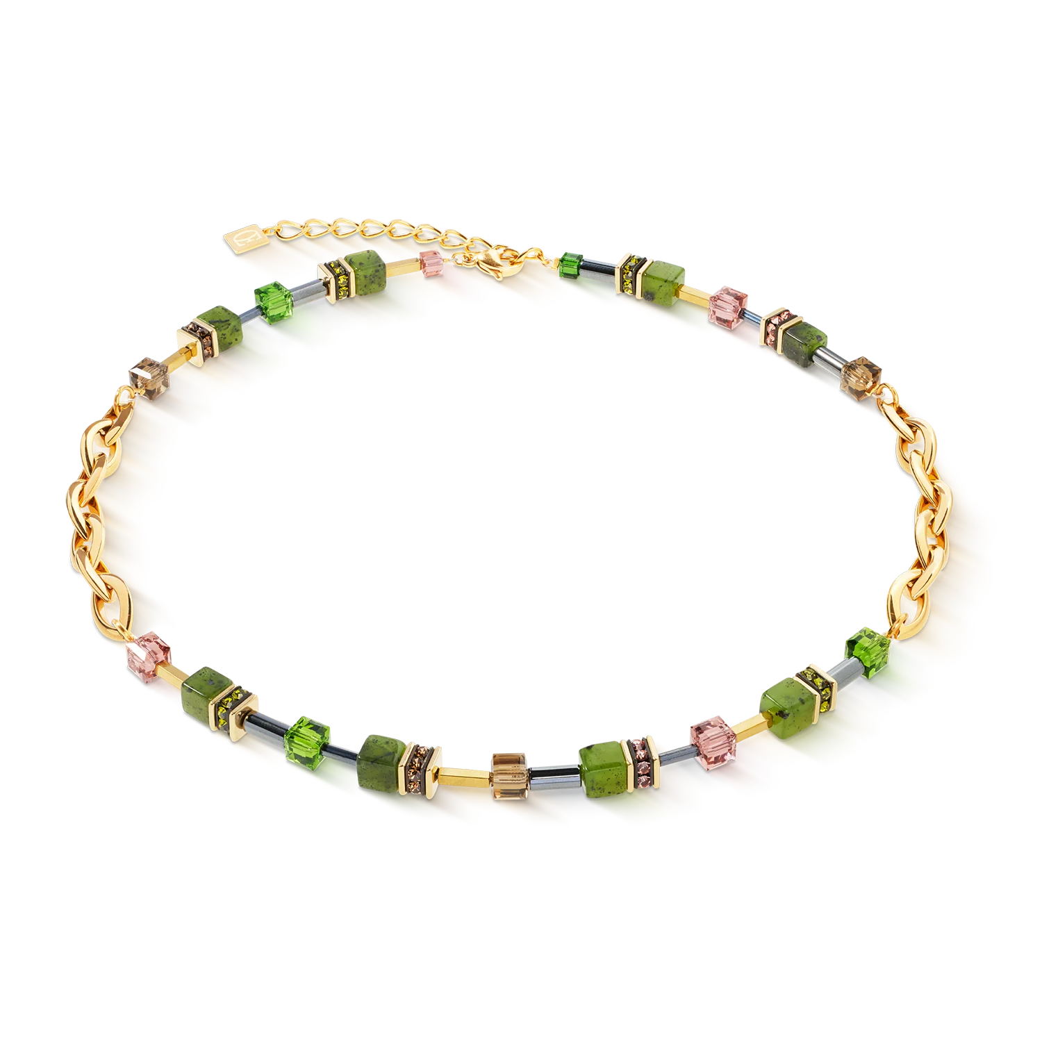 Coeur De Lion GeoCUBE® Chunky Chain Gold-Green Necklace