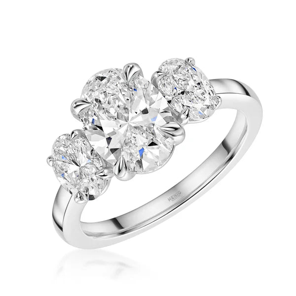 2.25ct Oval Cut Lab Grown Diamond Trilogy Ring in Platinum