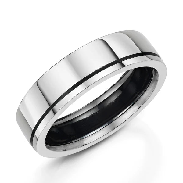 Men's Zedd ZR500 Silver Ring with Black Zirconium Inlay – 6mm