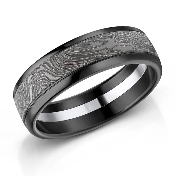 Men's Zedd ZT814 Black Zirconium Ring with Silver Inlay – 7mm