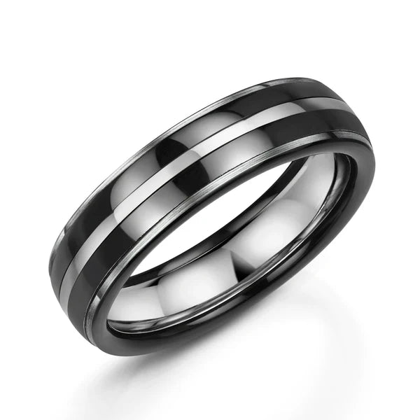 Men's Zedd ZZ503 Black Zirconium Ring with Silver Inlay – 6mm