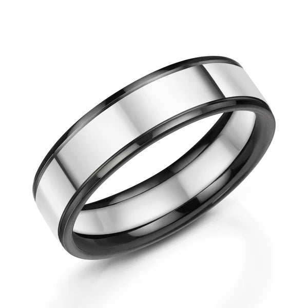 Men's Zedd ZZ560 Black Zirconium Ring with Silver Inlay – 6mm